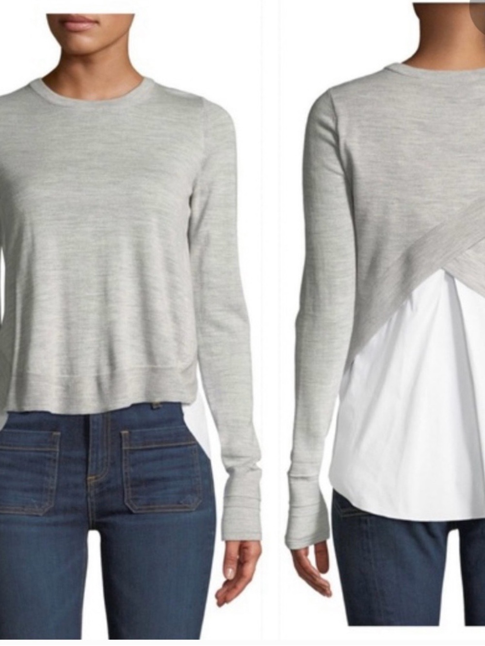 Veronica Beard Light Gray Layered Back Crossover Sweater